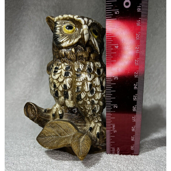 Vintage Homco Porcelain Brown Owl On Log With Raised Wings 5" Figurine #1114 - Picture 5 of 6
